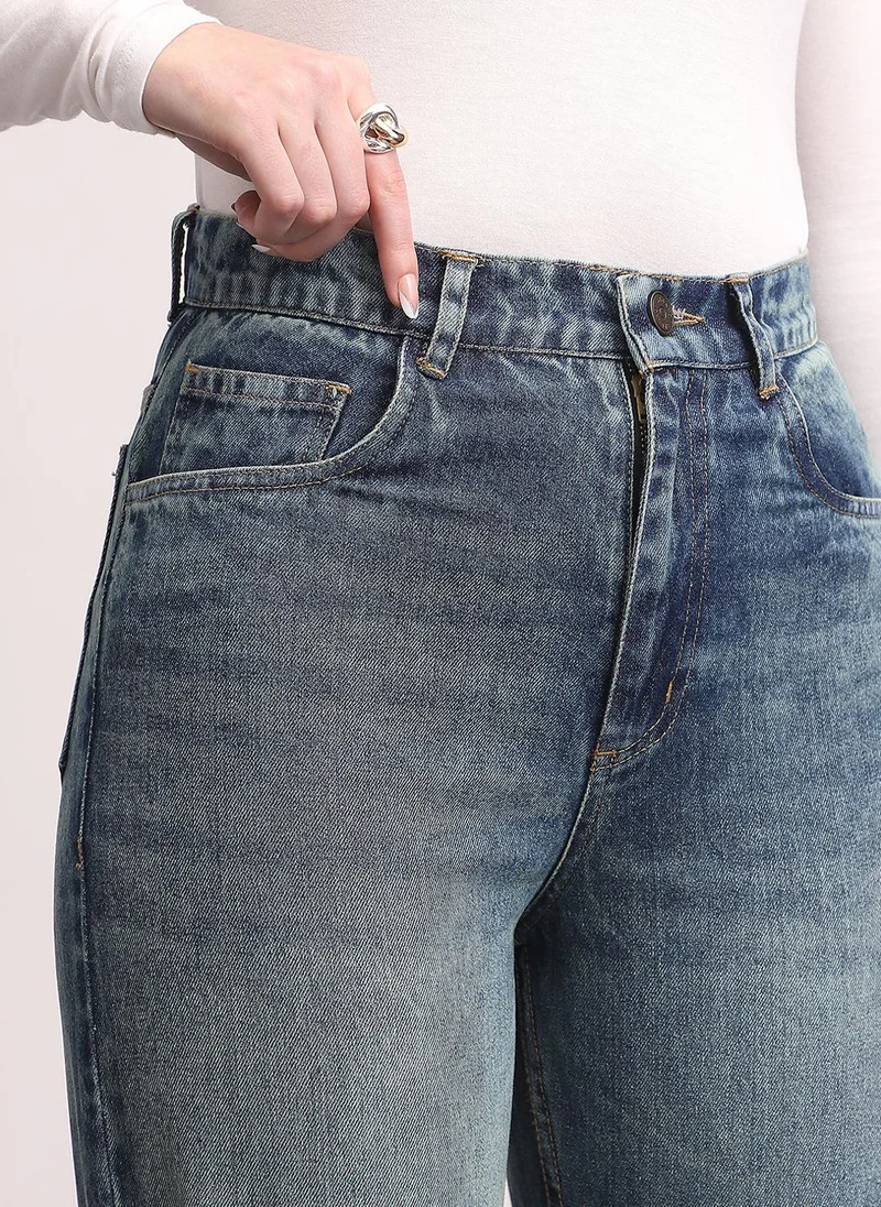 Urbano Fashion  Urbano Fashion Women's Blue High Rise Straight Fit Washed Jeans Non-Stretchable for Women | Best Price UAE